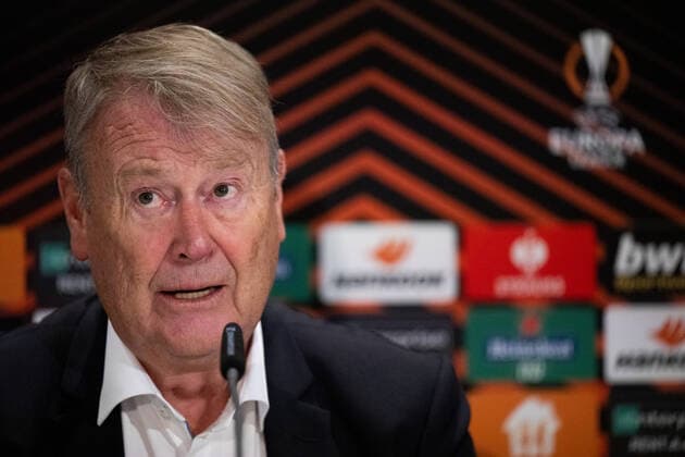 221012 Head coach Age Hareide during a press conference, PK, Pressekonferenz with Malmö FF on October 12, 2022 in Berlin. Photo: Petter Arvidson BILDBYRAN kod PA PA0414 fotboll football soccer fotball uefa europa league presskonferens press conference malmö ff bbeng Copyright: PETTERxARVIDSON BB221012PA124