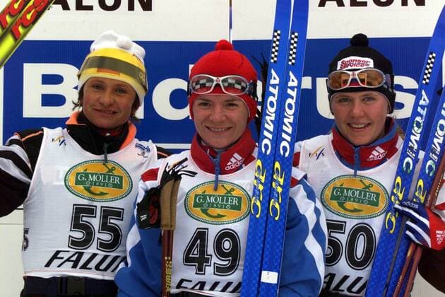 FALUN 13 MAR 1999 - Svenska skidspelen, damernas 15 km vinnare Larissa Lasutina, 2:a Svetlana Nageykina, 3:a Natalia Baranova, alla Ryssland. Foto Jan Collsiöö Code: 1001 COPYRIGHT SCANPIX SWEDEN FALUN SWE SVERIGE Skidor x1001x *** FALUN 13 MAR 1999 Swedish Skiing Games, womens 15 km winner Larissa Lasutina, 2nd Svetlana Nageykina, 3rd Natalia Baranova, all Russia Photo Jan Collsiöö Code 1001 COPYRIGHT SCANPIX SWEDEN FALUN SWE SWEDEN Skis x1001x  Copyright: xJanxCollsiööx SKIDOR VC FALUN 1999