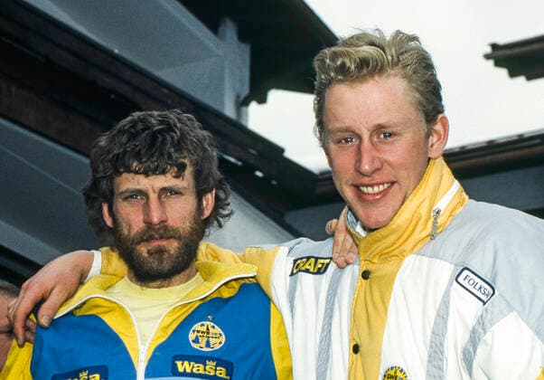 OBERSTDORF 1987-02-11 Svenska längdskidakarna Thomas Wassberg och Gunde Svan i samband med en pressträff vid VM i längdskidakning i Oberstdorf, Västtyskland, 11:e februari 1987. Wassberg tog medalj pa samtliga sträckor, guld i pa 30 km klassiskt och i herrstafetten samt silver pa 15 km klassiskt och 50 km fri stil. Oberstdorf Tyskland x1001x *** OBERSTDORF 1987 02 11 The Swedish cross-country skiers Thomas Wassberg and Gunde Svan in connection with a press meeting at the WC in cross-country skiing in Oberstdorf, West Germany, 11 February 1987. Wassberg took medals in all distances, gold in the 30 km classic and in the mens relay and silver in the 15 km classic and 50 km freestyle Oberstdorf Germany x1001x  Copyright: xJanxCollsiöö TTx SKID-VM 1987 WASSBERG SVAN