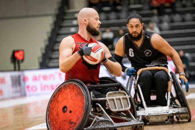 Canada vs. New Zealand, 2022 Wheelchair Rugby World Championship, WM, Weltmeisterschaft Vejle; 15.10.22 Zak Madell (no. 33, Team Canada), Hayden Barton-Cootes (no. 06, Team New Zealand) Copyright: xBEAUTIFULxSPORTS MarioxM.xKobergx