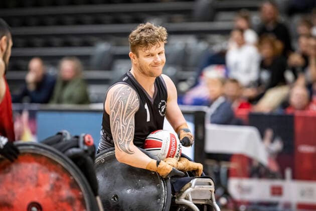 Canada vs. New Zealand, 2022 Wheelchair Rugby World Championship, WM, Weltmeisterschaft Vejle; 15.10.22 Cameron Leslie (no. 01, Team New Zealand) Copyright: xBEAUTIFULxSPORTS MarioxM.xKobergx