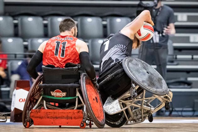 Canada vs. New Zealand, 2022 Wheelchair Rugby World Championship, WM, Weltmeisterschaft Vejle; 15.10.22 Fabien Lavoie (no. 11, Team Canada), Cameron Leslie (no. 01, Team New Zealand) Copyright: xBEAUTIFULxSPORTS MarioxM.xKobergx