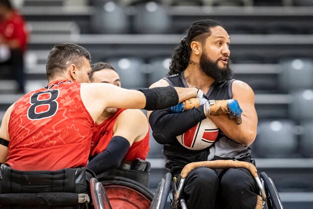 Canada vs. New Zealand, 2022 Wheelchair Rugby World Championship, WM, Weltmeisterschaft Vejle; 15.10.22 Mike Whitehead (no. 08, Team Canada), Hayden Barton-Cootes (no. 06, Team New Zealand) Copyright: xBEAUTIFULxSPORTS MarioxM.xKobergx