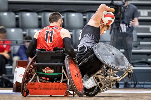 Canada vs. New Zealand, 2022 Wheelchair Rugby World Championship, WM, Weltmeisterschaft Vejle; 15.10.22 Fabien Lavoie (no. 11, Team Canada), Cameron Leslie (no. 01, Team New Zealand) Copyright: xBEAUTIFULxSPORTS MarioxM.xKobergx