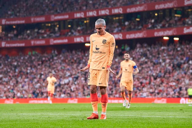 Sport Themen der Woche KW41 Sport Bilder des Tages BILBAO, SPAIN - OCTOBER 15: Antoine Griezmann of Atletico de Madrid reacts after scoring first goal during the La Liga Santander match between Athletic Club and Atletico de Madrid on October 15, 2022 at San Mames in Bilbao, Spain. Noxthirdxpartyxsales  (201349305)