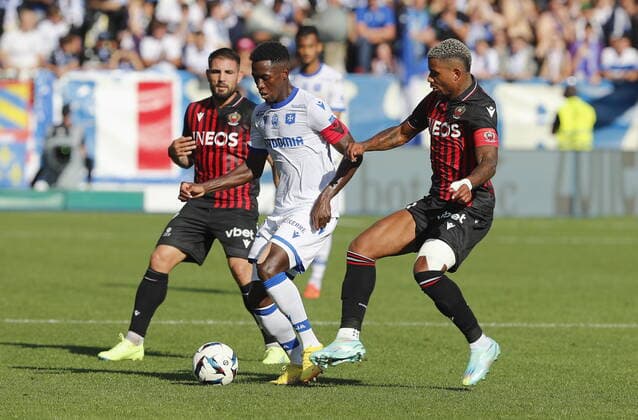 RECORD DATE NOT STATED (Auxerre) Birama Toure (Nice) Mario Lemina Football : Auxerre vs Nice - Ligue 1 - 16 10 2022 StephanieGrossetete Panoramic 