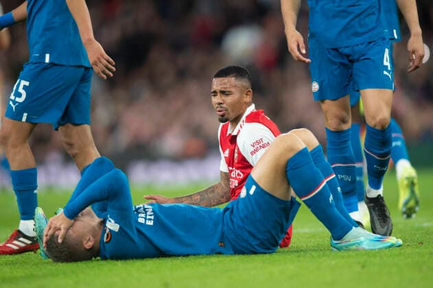 Gabriel Jesus of Arsenal complains during the UEFA Europa League match between Arsenal and PSV Eindhoven at the Emirates Stadium, London, England on 20 October 2022. Copyright: xSalvioxCalabresex 33860009