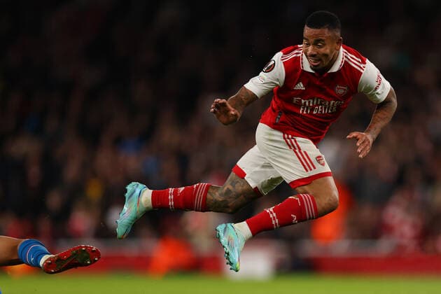 20th October 2022; Emirates Stadium, London, England; Europa League Football, Arsenal versus PSV Eindhoven; Gabriel Jesus of Arsenal is fouled by Erick Gutierrez of PSV Eindhoven  ActionPlus12438025 ShaunxBrooks