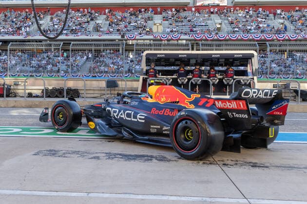 AUSTIN, TX - OCTOBER 21: Red Bull driver Sergio Perez (11) of Team Mexico leaves pit lane with new test tires during the second practice session of the F1 US Grand Prix at Circuit of the Americas on October 21, 2022 in Austin, TX. (Photo by David Buono Icon Sportswire) AUTO: OCT 21 F1 US Grand Prix Icon2210211191