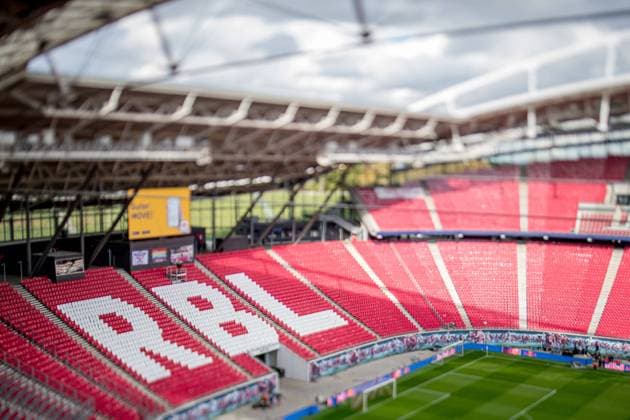 Uebersicht ueber die Red Bull Arena, Heimstaette von Fussball Bundesligist RB Leipzig. Fussball 1. Bundesliga, 10. Spieltag: RB Leipzig - Hertha BSC 3:2. 15. Oktober 2022: Leipzig, Red Bull Arena. RB Leipzig - Hertha BSC 3:2