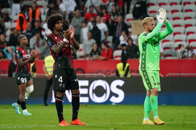 Fin de match - Dante (OGC Nice) - Kasper Schmeichel (OGC Nice) FOOTBALL : OGC Nice vs FC Nantes - Ligue 1 Uber Eats - Nice - 23 10 2022 NorbertScanella Panoramic 