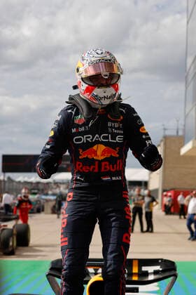 AUSTIN, TX - OCTOBER 23: Red Bull Racing Honda driver Max Verstappen (1) of Team Netherlands celebrates after winning the F1 Aramco United States Grand Prix race on October 23, 2022 at the Circuit of the Americas in Austin, TX. (Photo by Adam Davis Icon Sportswire) AUTO: OCT 23 F1 US Grand Prix Icon22102314211