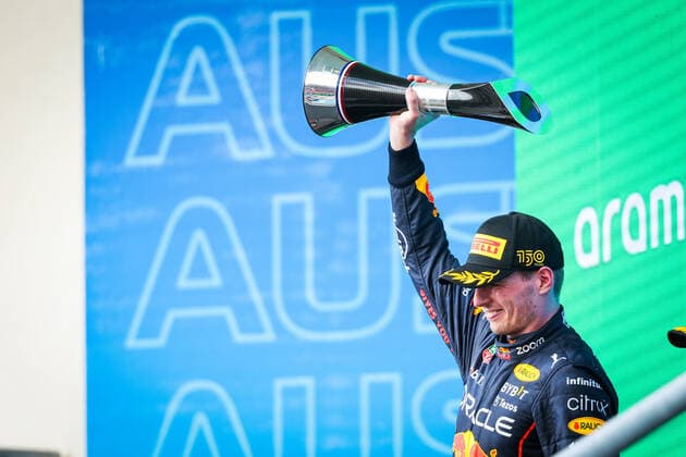 VERSTAPPEN Max (ned), Red Bull Racing RB18, portrait podium during the Formula 1 Aramco United States Grand Prix 2022, 19th round of the 2022 FIA Formula One World Championship, WM, Weltmeisterschaft from October 21 to 23, 2022 on the Circuit of the Americas, in Austin, Texas - F1 - UNITED STATES GRAND PRIX 2022 - RACE DPPI Panoramic  20221023_GOOD8011