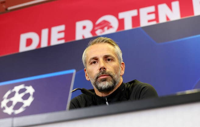 Sport Themen der Woche KW43 Sport Bilder des Tages PK - Champions League RB Leipzig 24.10.2022 Leipzig, 24.10.2022, RBL Akademie, UEFA Champions League , RB Leipzig Pressekonferenz am Vortag von RBLeipzig v. Real Madrid , Im Bild: Trainer Marco Rose (RB Leipzig) , *** PK Champions League RB Leipzig 24 10 2022 Leipzig, 24 10 2022, RBL Academy, UEFA Champions League , RB Leipzig press conference the day before RBLeipzig v Real Madrid , In the picture coach Marco Rose RB Leipzig , Picture Point