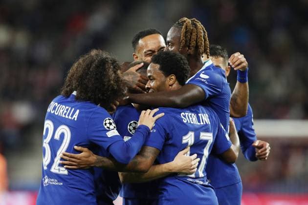 SOCCER - UEFA CL, RBS vs Chelsea SALZBURG,AUSTRIA,25.OCT.22 - SOCCER - UEFA Champions League, group stage, Red Bull Salzburg vs Chelsea FC. Image shows the rejoicing of Chelsea.  GEPAxpictures xMathiasxMandl
