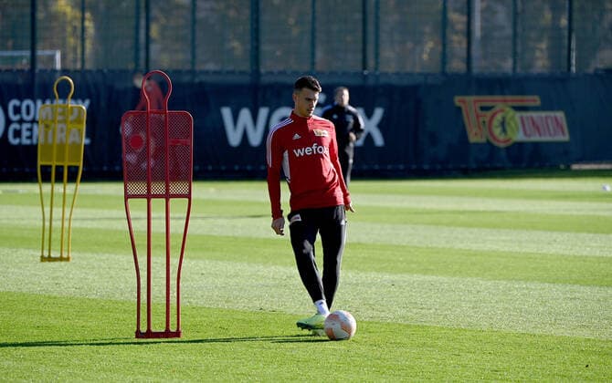 Fussball, Herren, Saison 2022 2023, Europa League, 1. FC Union Berlin, Training vor der Europa-League-Partie 1. FC Union Berlin - SC Sporting Braga, im Bild: Janik Haberer (1. FC Union Berlin), 26.10. 2022, Copyright: xMatthiasxKochx
