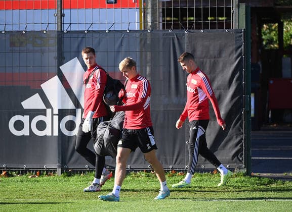 Fussball, Herren, Saison 2022 2023, Europa League, 1. FC Union Berlin, Training vor der Europa-League-Partie 1. FC Union Berlin - SC Sporting Braga, im Bild: v. l. Torwart Lennart Grill (1. FC Union Berlin), Aljoscha Kemlein (1. FC Union Berlin), Janik Haberer (1. FC Union Berlin), 26.10. 2022, Copyright: xMatthiasxKochx