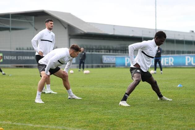 SOCCER - UEFA EL, Sturm vs Feyenoord GRAZ,AUSTRIA,26.OCT.22 - SOCCER - UEFA Europa League, group stage, SK Sturm Graz vs Feyenoord Rotterdam, preview, training Sturm. Image shows Ivan Ljubic and Amadou Dante (Sturm).  GEPAxpictures xChrisxBauer