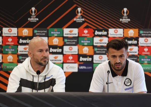 SOCCER - UEFA EL, Sturm vs Feyenoord GRAZ,AUSTRIA,26.OCT.22 - SOCCER - UEFA Europa League, group stage, SK Sturm Graz vs Feyenoord Rotterdam, preview, press conference, PK, Pressekonferenz Sturm. Image shows head coach Christian Ilzer and Albian Ajeti (Sturm).  GEPAxpictures xChrisxBauer