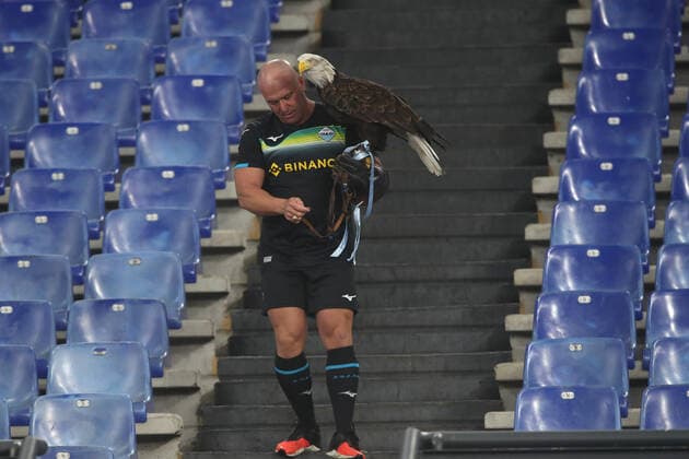 Rome, Italy 27.10.2022: The eagle, the symbol of Lazio, does not fly on the pitch and sits on the stands before the Uefa Europe League 2022-2023 , Group F - SS matchday 5, football match between SS Lazio vs FC Midtjylland at Olympic Stadium in Rome, Italy.  Copyright: xmarcoxiacobuccix xipa-agency.netx xmarcoxiacobuccix 0