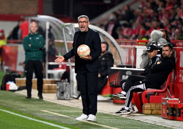 Fussball, Herren, Saison 2022 2023, Europa League (Gruppe D, 5. Spieltag) 1. FC Union Berlin - SC Sporting Braga, v. l. Trainer Urs Fischer (1. FC Union), Co-Trainer Markus Hoffmann (1. FC Union), Co-Trainer Sebastian Bönig (1. FC Union), 27.10. 2022, Copyright: xMatthiasxKochx