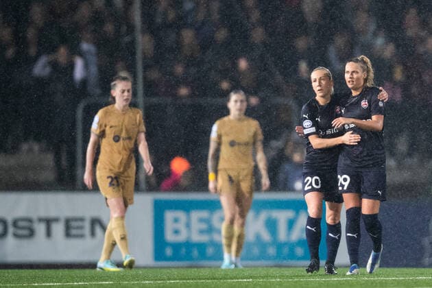 221027 Olivia Holdt of FC Rosengard celebrates after scoring 1-2 during the UEFA Women s Champions League football match between FC Rosengard and Barcelona on October 27, 2022 in Malmö. Photo: Mathilda Ahlberg BILDBYRAN COP 240 MA0318 fotboll football soccer fotball champions league fc rosengard barcelona dam bbeng jubel Copyright: MATHILDAxAHLBERG BB221027BB724