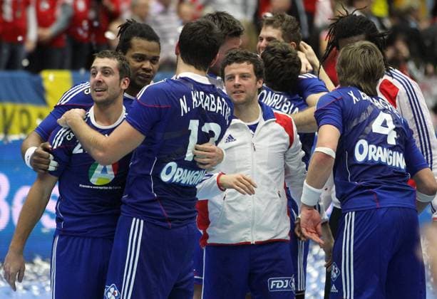 MALMO 2011-01-30 The Frence team celebrate victory in the final France vs Denmark in the Handball World Championship, WM, Weltmeisterschaft in Malmo, Sweden, Sunday, January 30, 2011. MALMO SWEDEN Handball xx