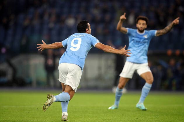 Rome, Italy 27.10.2022: Pedro of Lazio score the goal 2-1 and celebrates during the Uefa Europe League 2022-2023 , Group F - SS matchday 5, football match between SS Lazio vs FC Midtjylland at Olympic Stadium in Rome, Italy.  Copyright: xmarcoxiacobuccix xipa-agency.netx xmarcoxiacobuccix 0