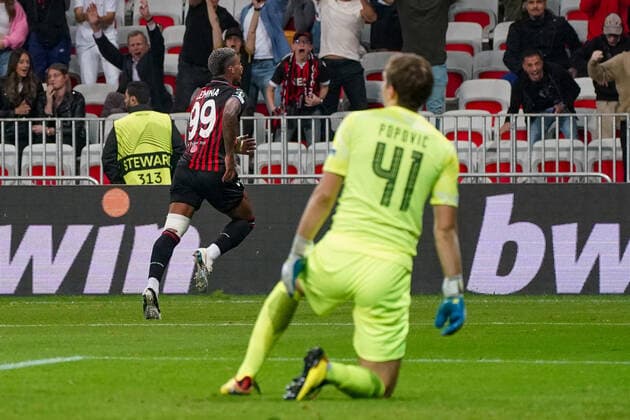 Joie - Mario Lemina (OGC Nice) FOOTBALL : OGC Nice vs FK Partizan - Conference League - Phase de groupe - Nice - 27 10 2022 NorbertScanella Panoramic 