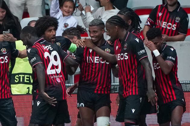 Joie - Mario Lemina (OGC Nice) FOOTBALL : OGC Nice vs FK Partizan - Conference League - Phase de groupe - Nice - 27 10 2022 NorbertScanella Panoramic 