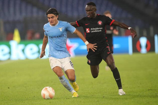 Rome, Italy 27.10.2022: Romero LUKA of Lazio , Sisto of Midtjylland In action during the Uefa Europe League 2022-2023 , Group F - SS matchday 5, football match between SS Lazio vs FC Midtjylland at Olympic Stadium in Rome, Italy.  Copyright: xmarcoxiacobuccix xipa-agency.netx xmarcoxiacobuccix 0