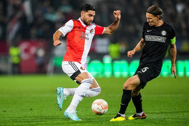 UEFA Europa League: SK Sturm Graz v Feyenoord Graz - Alireza Jahanbakhsh of Feyenoord, Stefan Hierlander of Strum Graz during the match between SK Sturm Graz v Feyenoord at Stadion Graz-Liebenau on 27 October 2022 in Graz, Austria. Copyright: xTomxBodex