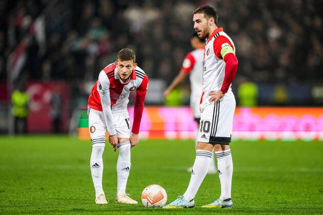 UEFA Europa League: SK Sturm Graz v Feyenoord Graz - Sebastian Szymanski of Feyenoord, Orkun Kokcu of Feyenoord during the match between SK Sturm Graz v Feyenoord at Stadion Graz-Liebenau on 27 October 2022 in Graz, Austria. Copyright: xTomxBodex