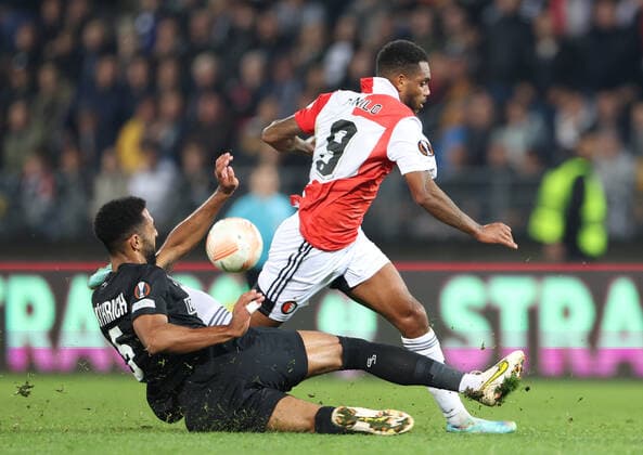 SOCCER - UEFA EL, Sturm vs Feyenoord GRAZ,AUSTRIA,27.OCT.22 - SOCCER - UEFA Europa League, group stage, SK Sturm Graz vs Feyenoord Rotterdam. Image shows Gregory Wuethrich (Sturm) and Danilo (Feyenoord).  GEPAxpictures xChrisxBauer