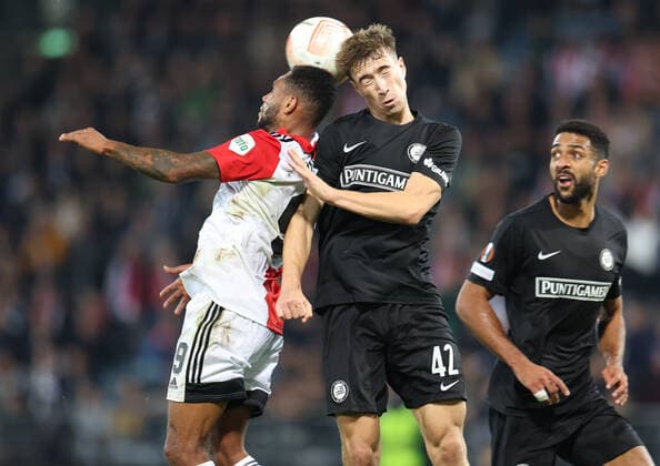 SOCCER - UEFA EL, Sturm vs Feyenoord GRAZ,AUSTRIA,27.OCT.22 - SOCCER - UEFA Europa League, group stage, SK Sturm Graz vs Feyenoord Rotterdam. Image shows Danilo (Feyenoord) and David Affengruber (Sturm).  GEPAxpictures xChrisxBauer