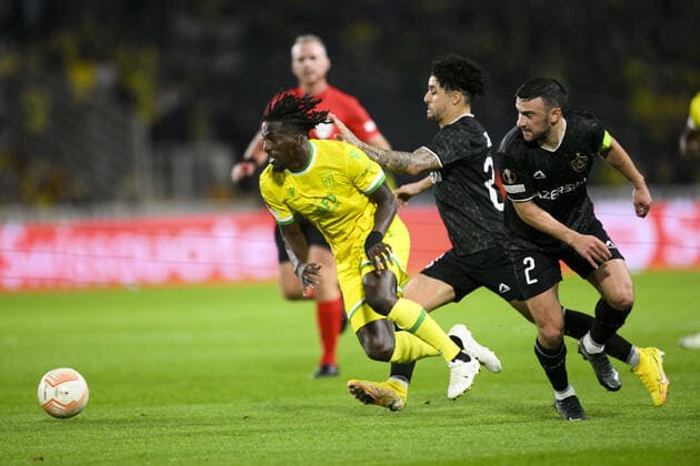 Abdoul Kader Bamba (Nantes) wvs Kadi Borges (Qarabah) FOOTBALL : FC NANTES vs QARABAH FK - Ligue Europa - J5 - 27 10 2022 JBAutissier Panoramic 