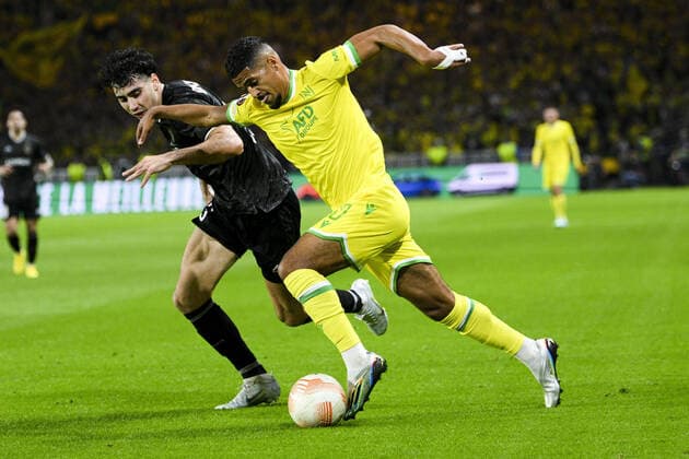 Ludovic Blas (Nantes) vs Behlul Mustafazada (Qarabah) FOOTBALL : FC NANTES vs QARABAH FK - Ligue Europa - J5 - 27 10 2022 JBAutissier Panoramic 