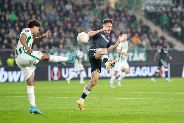 Ferencvaros v Monaco, UEFA Europa League football, Budapest, Hungary Budapest, Hungary. 27h, October 2022. Aleksandr Golovin (17) of Monaco seen during the UEFA Europa League match between Ferencvaros and Monaco at Groupama Arena in Budapest. Budepest Hungary  Copyright: xGonzalesxPhoto BalazsxPopalx