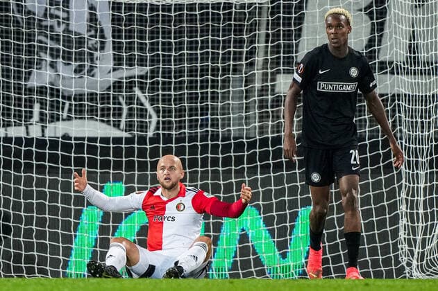 UEFA Europa League: SK Sturm Graz v Feyenoord Graz - Gernot Trauner of Feyenoord, Emmanuel Emegha of Strum Graz during the match between SK Sturm Graz v Feyenoord at Stadion Graz-Liebenau on 27 October 2022 in Graz, Austria. Copyright: xTomxBodex