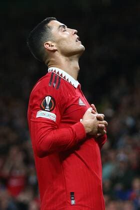 Mandatory Credit: Photo by Phil Oldham Shutterstock (13491515bg) Cristiano Ronaldo of Manchester United, ManU celebrates scoring his sides third goal Manchester United v Sheriff Tiraspol, UEFA Europa League, Group E, Football, Old Trafford, Manchester, UK - 27 Oct 2022 EDITORIAL USE ONLY No use with unauthorised audio, video, data, fixture lists, club league logos or live services. Online in-match use limited to 120 images, no video emulation. No use in betting, games or single club league player publications. Manchester United v Sheriff Tiraspol, UEFA Europa League, Group E, Football, Old Trafford, Manchester, UK - 27 Oct 2022 EDITORIAL USE ONLY No use with unauthorised audio, video, data, fixture lists, club league logos or live services. Online in-match use limited to 120 images, no video emulation. No use in betting, games or single club league player publications. Copyright: xPhilxOldham Shutterstockx 13491515bg