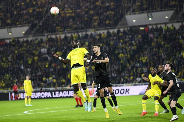 Moussa Sissoko (Nantes) vs Toral Bayramov (Qarabah) FOOTBALL : FC NANTES vs QARABAH FK - Ligue Europa - J5 - 27 10 2022 JBAutissier Panoramic 