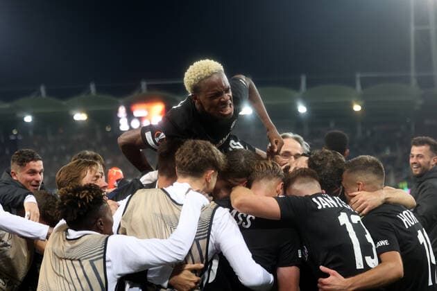 SOCCER - UEFA EL, Sturm vs Feyenoord GRAZ,AUSTRIA,27.OCT.22 - SOCCER - UEFA Europa League, group stage, SK Sturm Graz vs Feyenoord Rotterdam. Image shows the rejocing of Sturm.  GEPAxpictures xChrisxBauer