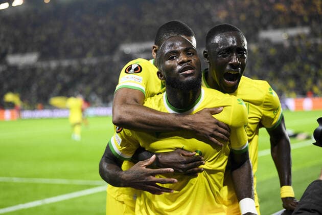joie des joueurs de Nantes apres le but de Ingatius Ganago (Nantes) FOOTBALL : FC NANTES vs QARABAH FK - Ligue Europa - J5 - 27 10 2022 JBAutissier Panoramic 