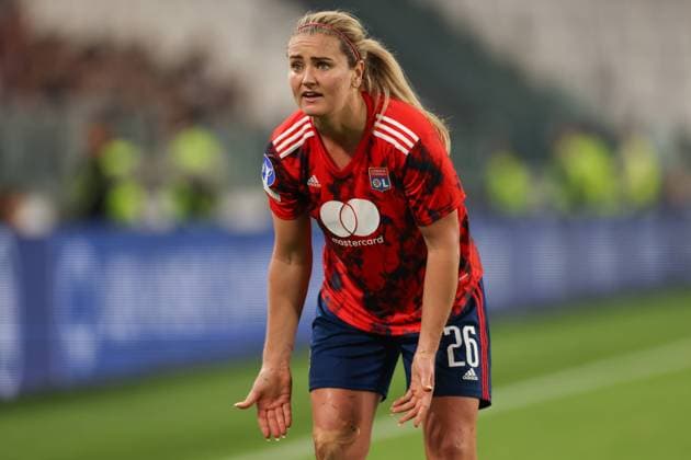 Turin, Italy, 27th October 2022. Lindsey Horan of Lyon reacts during the UEFA Womens Champions League match at Juventus Stadium, Turin. Picture credit should read: Jonathan Moscrop Sportimage EDITORIAL USE ONLY. No use with unauthorised audio, video, data, fixture lists, club league logos or live services. Online in-match use limited to 120 images, no video emulation. No use in betting, games or single club league player publications. SPI-1984-0018