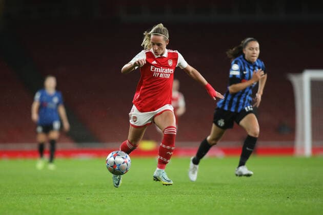 Jordan Nobbs of Arsenal Women on the ball during the Womens Champions League match between Arsenal Women and FC Zurich Women at the Emirates Stadium, London, England on 27 October 2022. Copyright: xJoshuaxSmithx 34030046