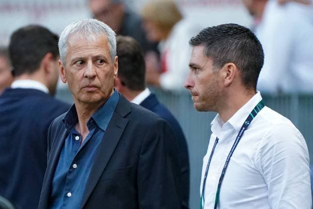 Lucien Favre (entraineur de l OGC Nice) - Florent Ghisolfi (directeur sportif de l™OGC Nice) FOOTBALL : OGC Nice vs FK Partizan - Conference League - Phase de groupe - Nice - 27 10 2022 NorbertScanella Panoramic 