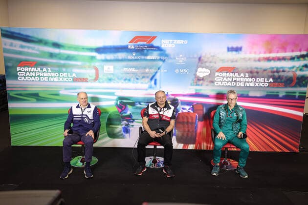 Franz Tost (AUT, Scuderia AlphaTauri), Frederic Vasseur (FRA, Alfa Romeo F1 Team ORLEN), Mike Krack (Aston Martin Aramco Cognizant F1 Team), F1 Grand Prix of Mexico at Autodromo Hermanos Rodriguez on October 29, 2022 in Mexico City, Mexico. (Photo by HOCH ZWEI) Mexico City Mexico