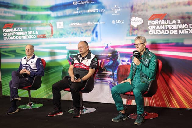 Franz Tost (AUT, Scuderia AlphaTauri), Frederic Vasseur (FRA, Alfa Romeo F1 Team ORLEN), Mike Krack (Aston Martin Aramco Cognizant F1 Team), F1 Grand Prix of Mexico at Autodromo Hermanos Rodriguez on October 29, 2022 in Mexico City, Mexico. (Photo by HOCH ZWEI) Mexico City Mexico