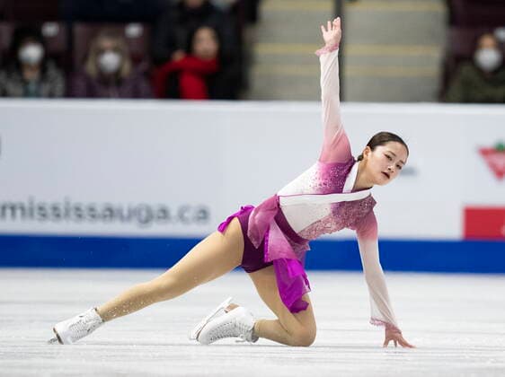 October 29, 2022, Mississauga, ON, Canada: Rinka Watanabe of Japan performs her free program during the women competition at Skate Canada International in Mississauga, Ont., on Saturday, October 29, 2022. Rinka Watanabe  - ZUMAc35_ 20221029_zaf_c35_029 Copyright: xPaulxChiassonx