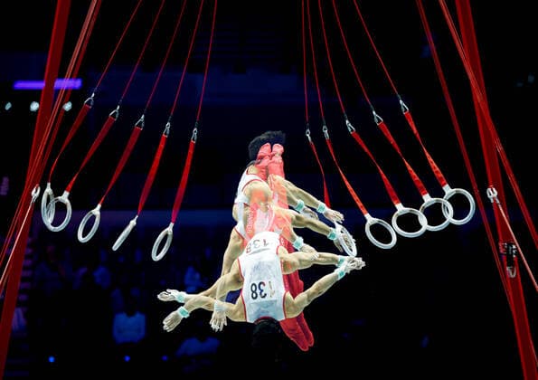 Sport Themen der Woche KW44 Sport Bilder des Tages 31st October 2022, M&amp;S Bank Arena, Liverpool, England; 2022 World Artistic Gymnastics Championships; Men s Qualification Rings - Multiple exposure of Chris Kaji (CAN)  ActionPlus12443304 RogerxEvans